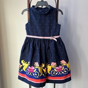Janie & Jack Navy Dress Scarf‎ Printed Border Tulle Button Bac…